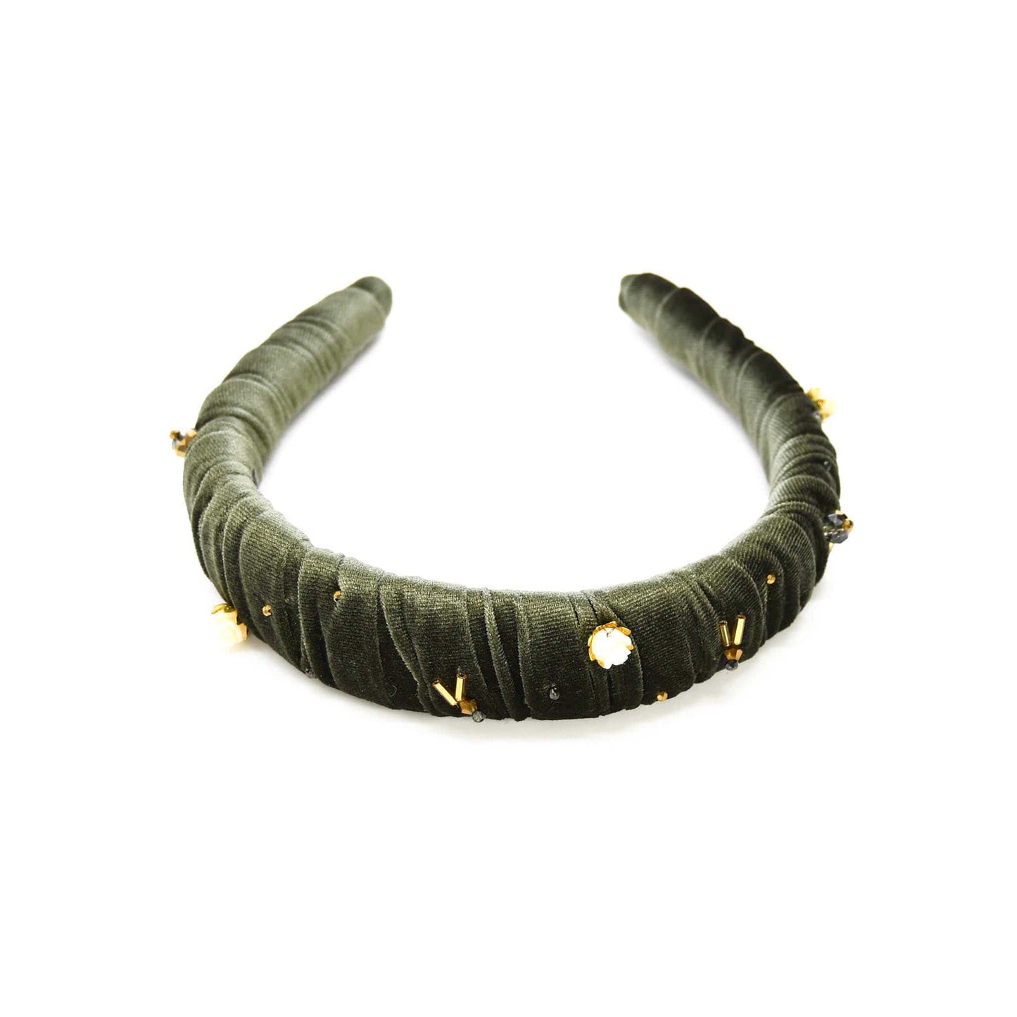 Myrtle Headband Olive Green Velvet with Crystals ADIBA