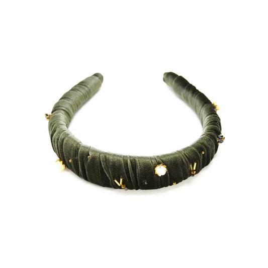 Myrtle Headband Olive Green Velvet with Crystals ADIBA