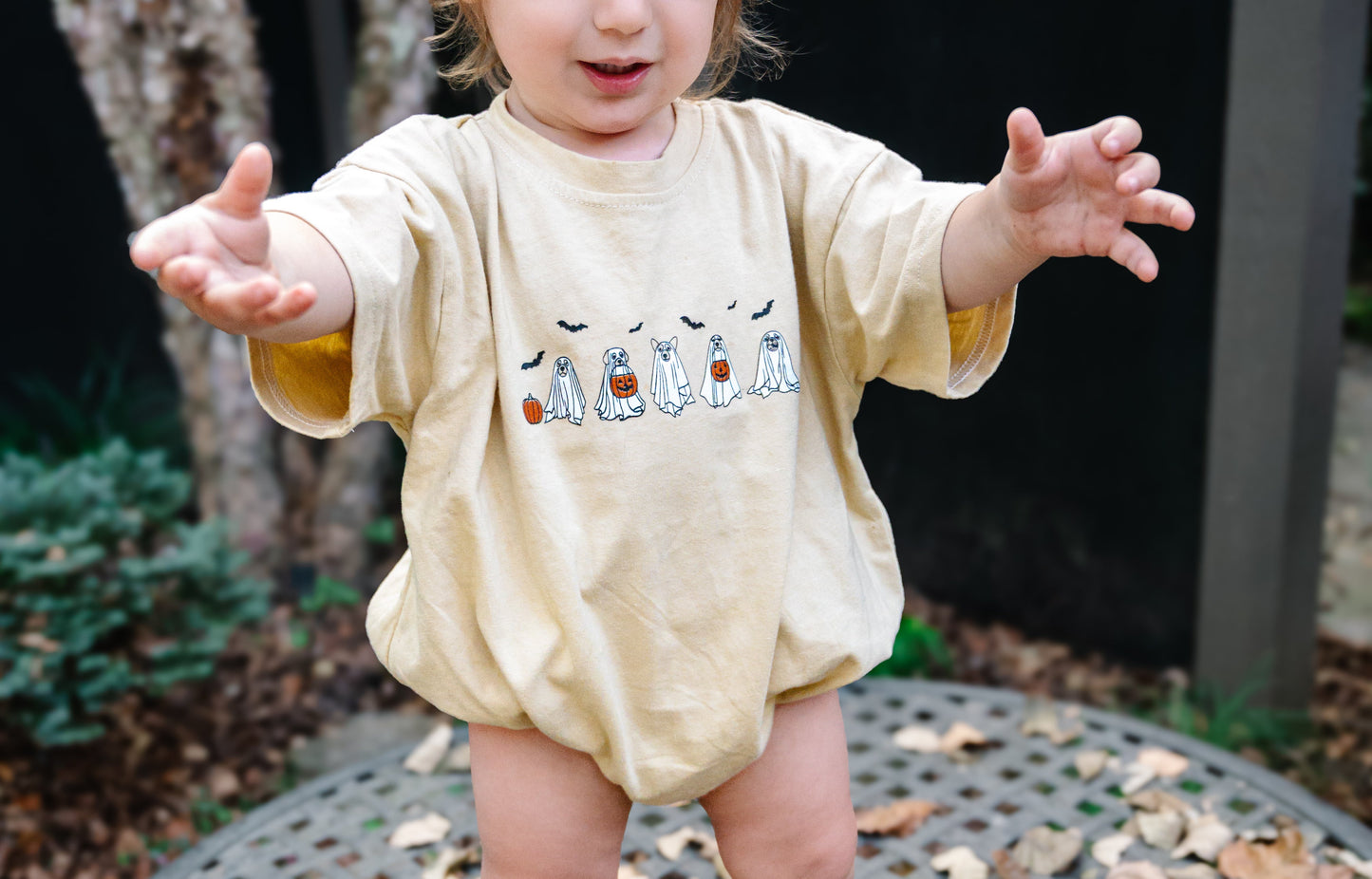 Halloween Ghost Dogs Oversized T-Shirt Romper Little Joy Co.