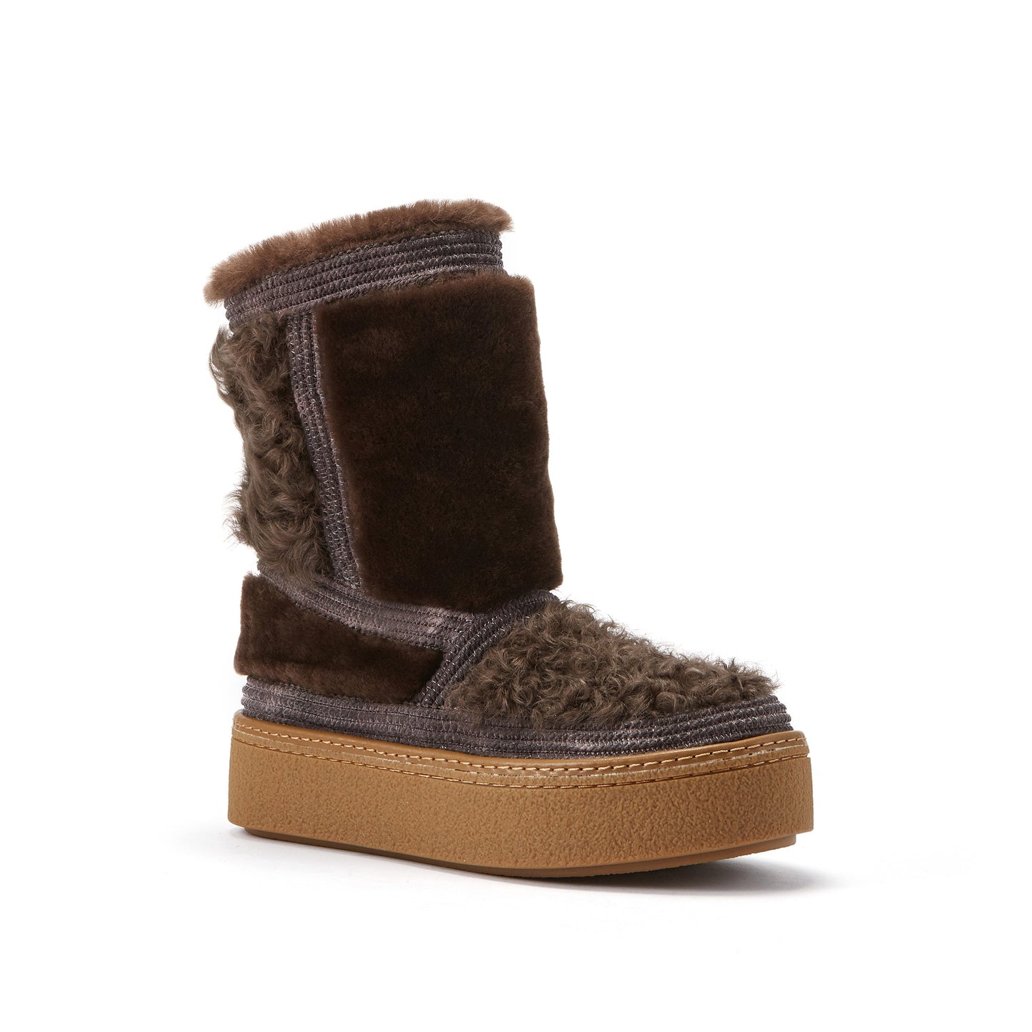 Sheepskin Cold Weather Range Mixed Texture with Nordic Braid Trims NJORDE BURNT