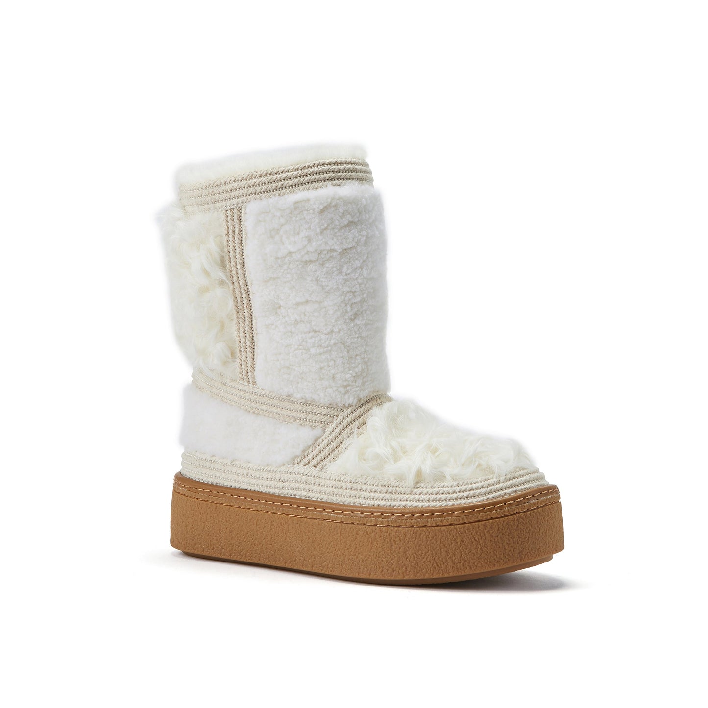 NJORDE White Mixed Texture Sheepskin Cold Weather Boots Australia Luxe Collective