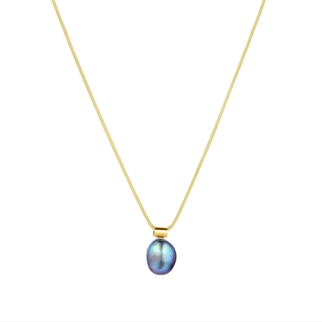 18k Gold Snake Chain Necklace with Freshwater Pearl Nathalie Necklace