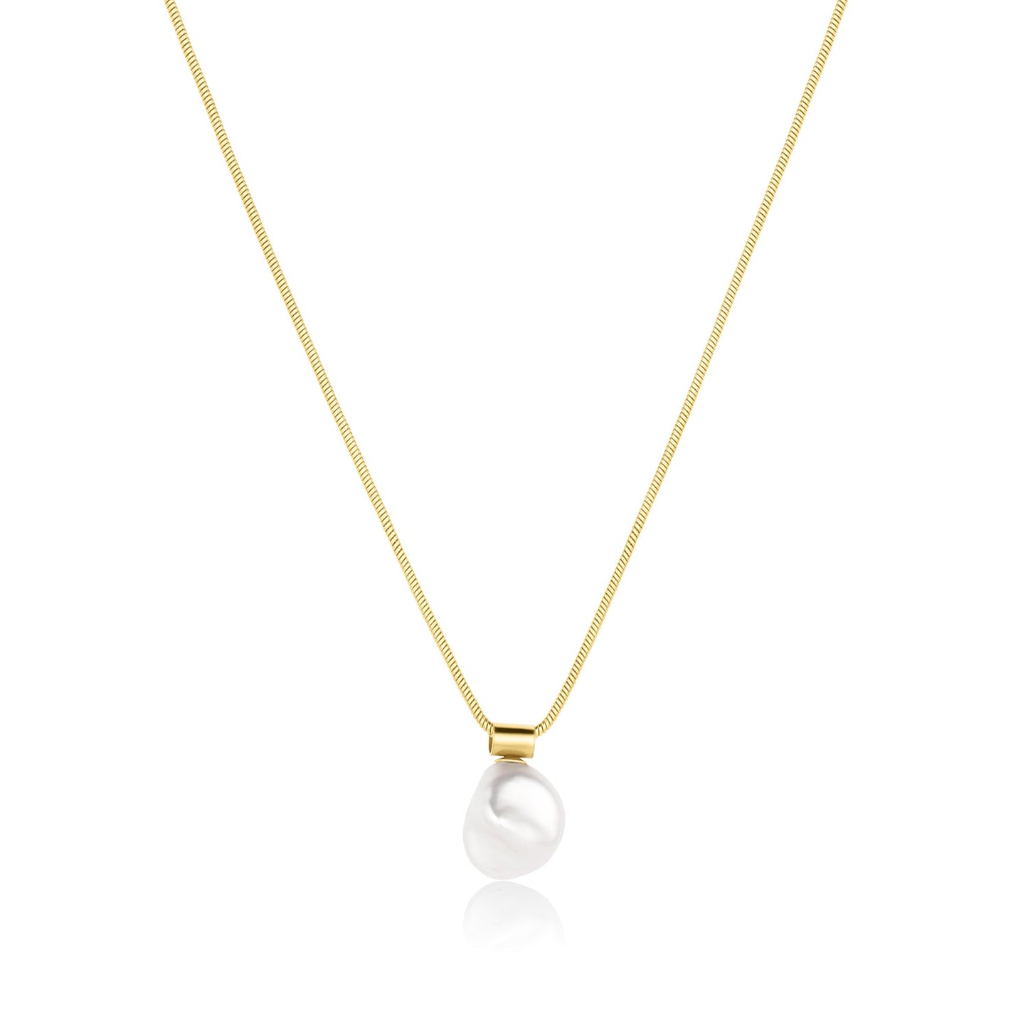 18k Gold Snake Chain Necklace with Freshwater Pearl Nathalie Necklace