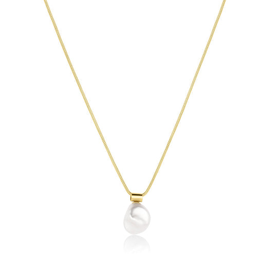 18k Gold Snake Chain Necklace with Freshwater Pearl Nathalie Necklace
