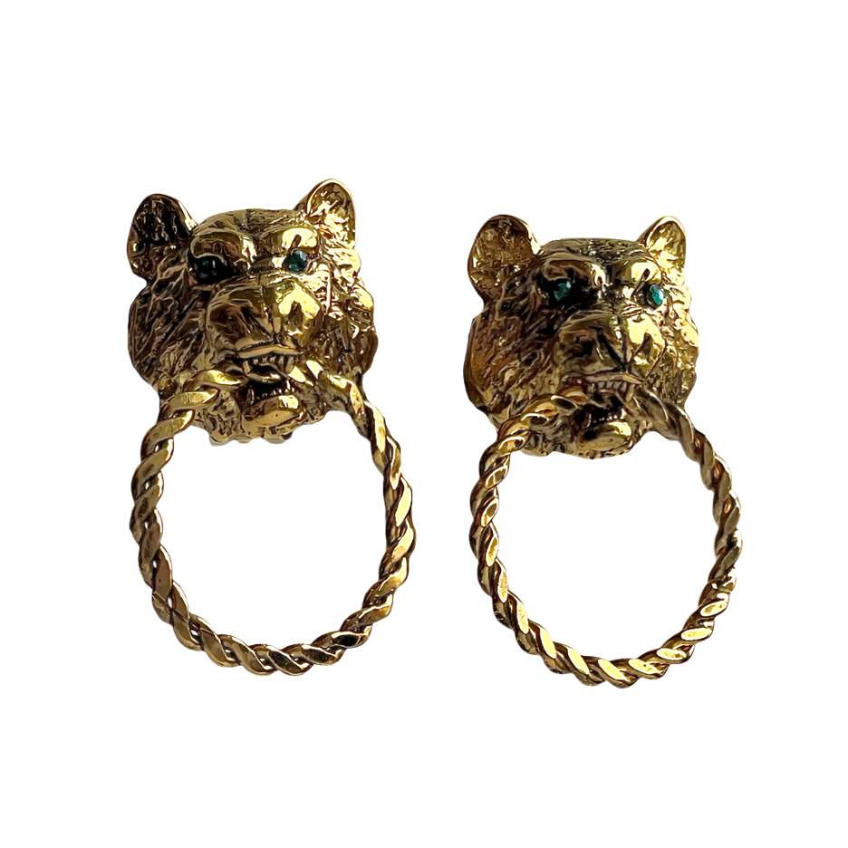 Panther Door Knocker Earrings Dark Gold Plate Jewelry Kimono Dragon NYC
