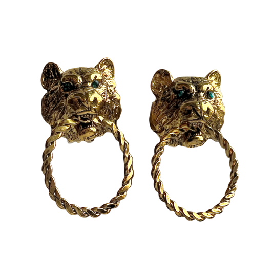 Panther Door Knocker Earrings Dark Gold Plate Jewelry Kimono Dragon NYC