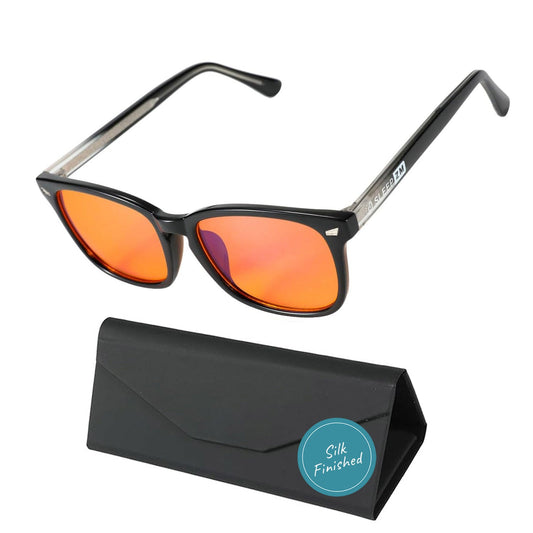 Night-time Premium Wayfarer Blue Light Glasses Black Leather Case Sleep ZM