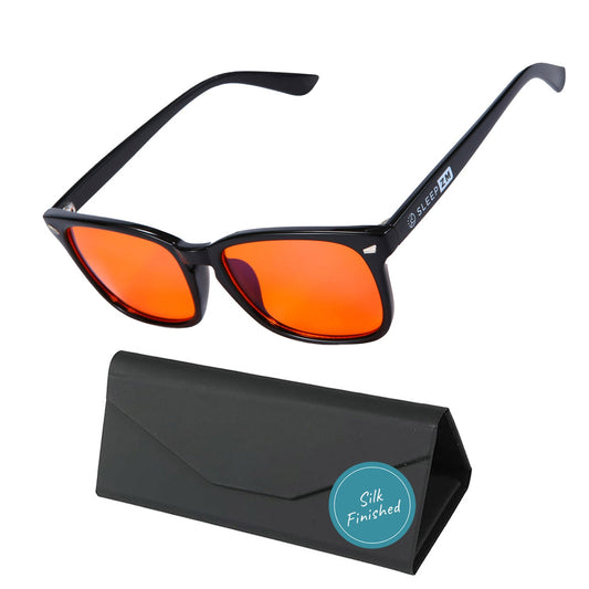 Night-time Wayfarer Blue Light Glasses Black with Leather Case