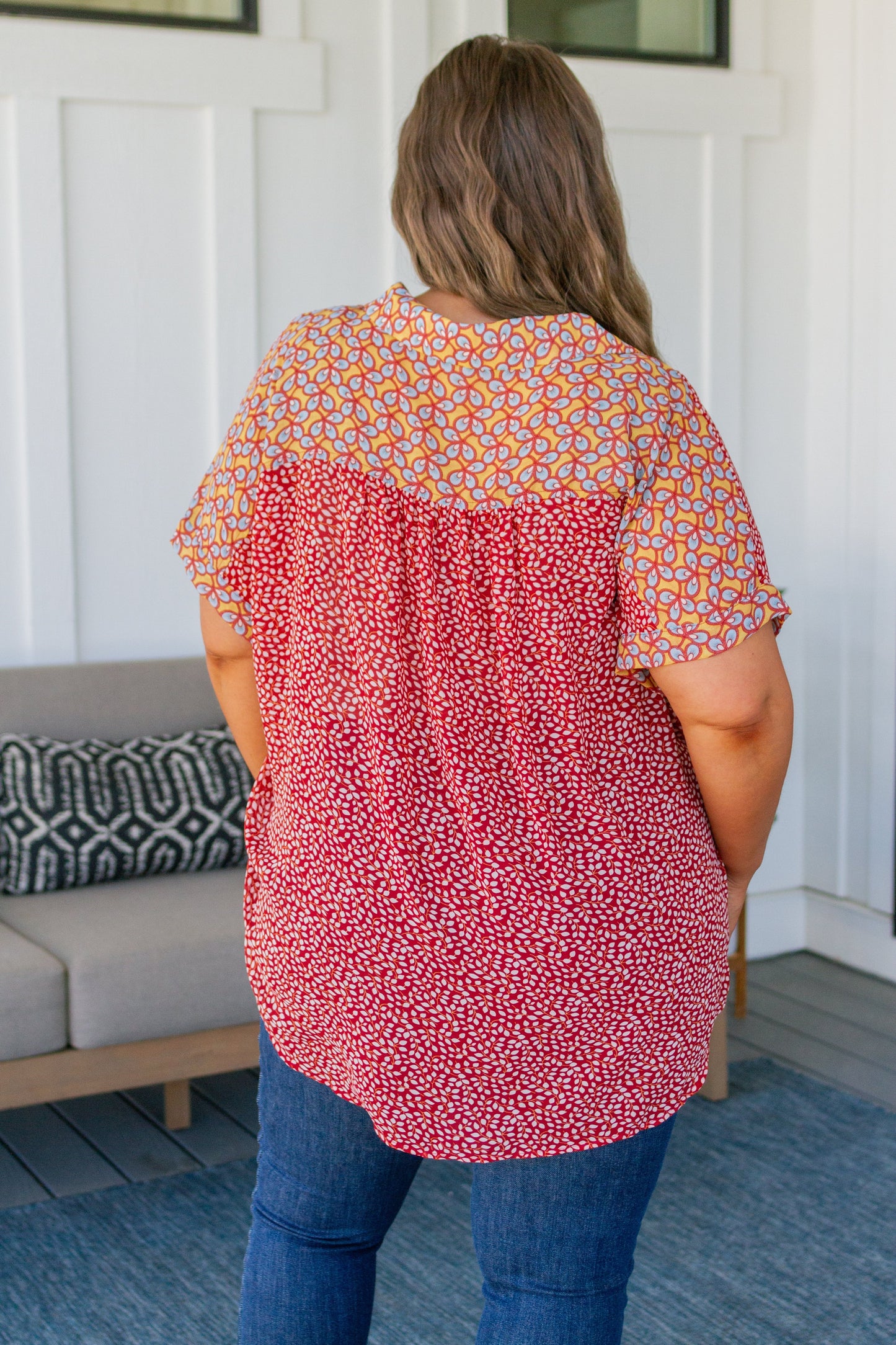 Mixed Print Lightweight Chiffon Button Down No Competition
