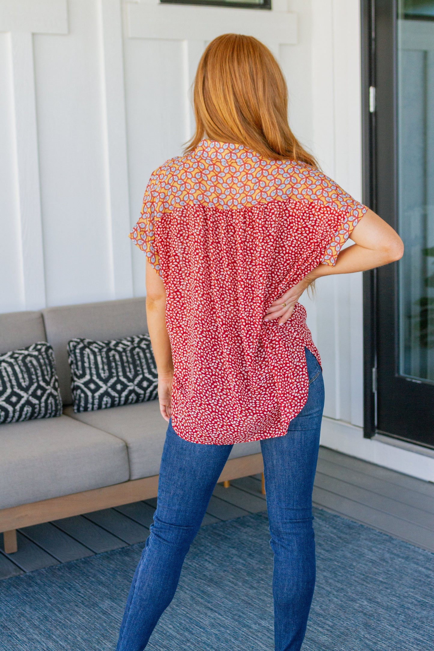 Mixed Print Lightweight Chiffon Button Down No Competition