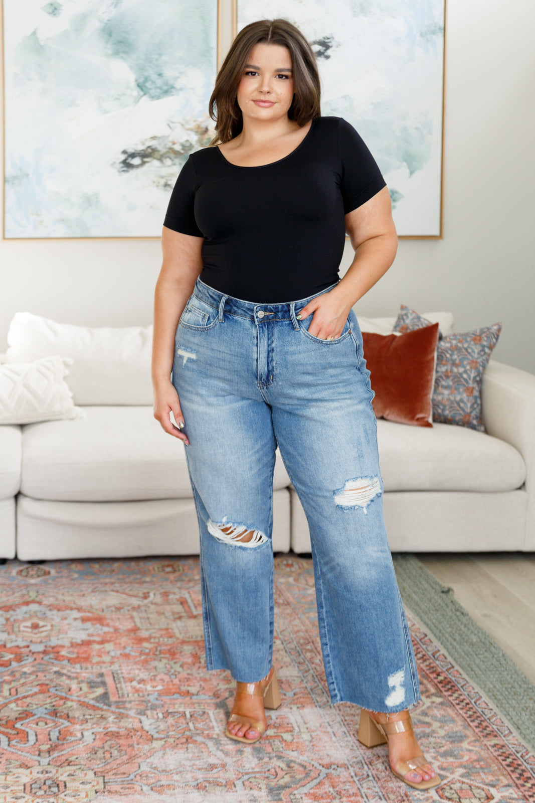Nora High Rise Rigid Magic Destroy Slim Straight Jeans Judy Blue