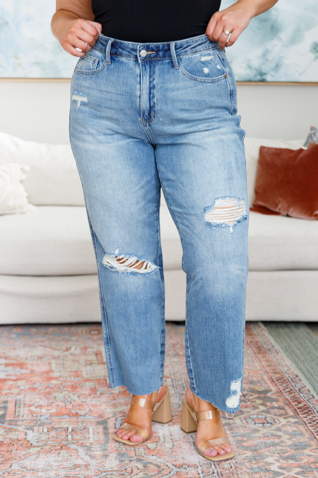 Nora High Rise Rigid Magic Destroy Slim Straight Jeans Judy Blue
