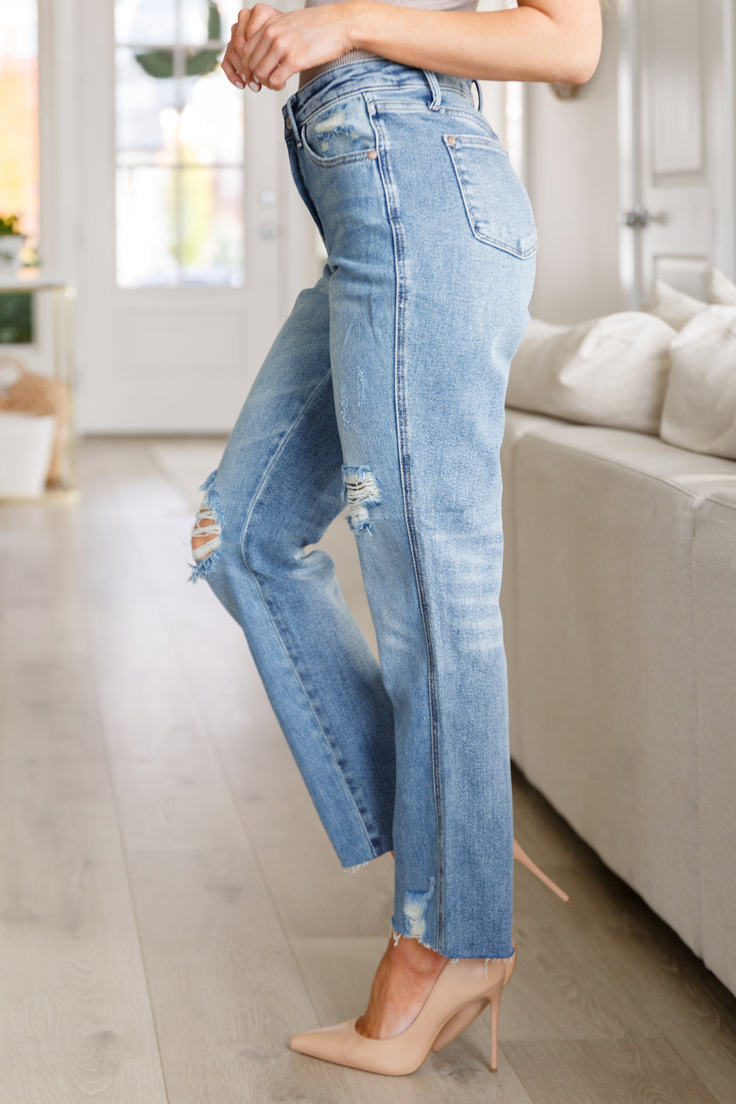 Nora High Rise Rigid Magic Destroy Slim Straight Jeans Judy Blue