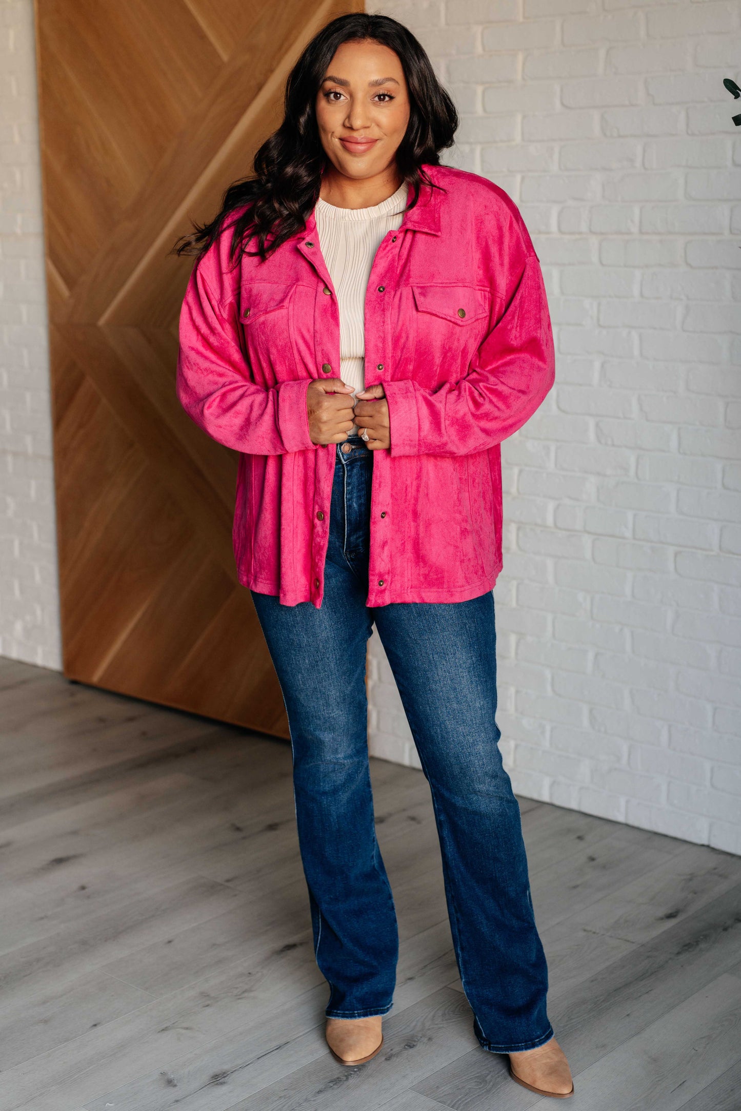 Nothing's More Amazing Faux Suede Button Down Shirt