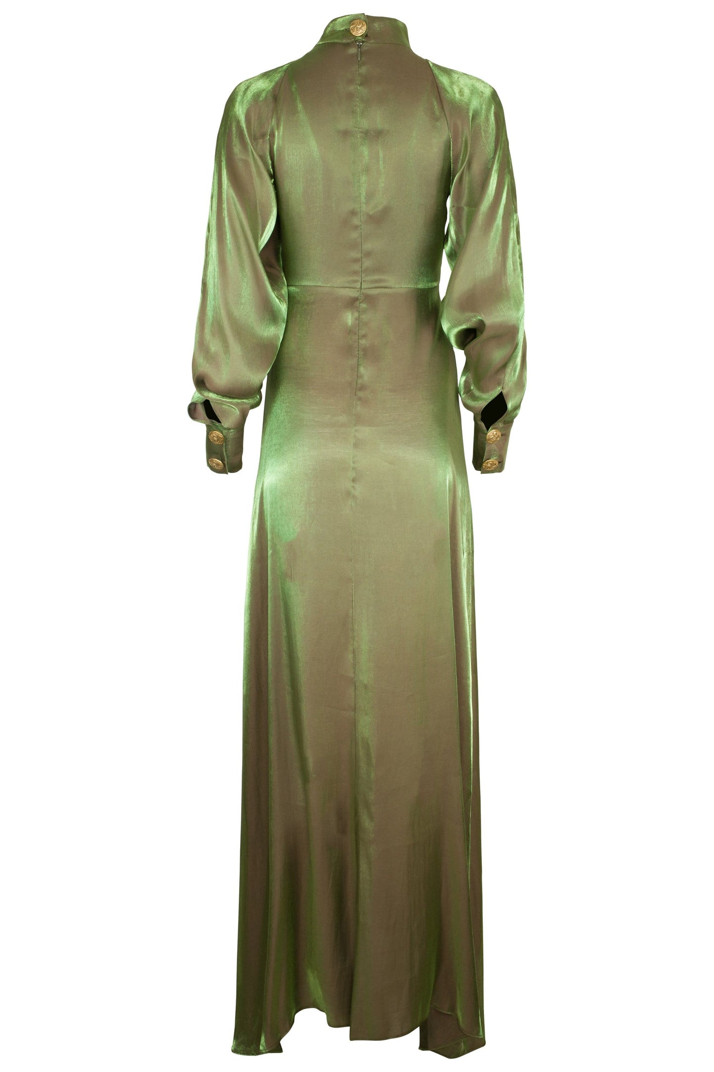 Green Ming Satin Gladiolus Dress with High Neck ADIBA