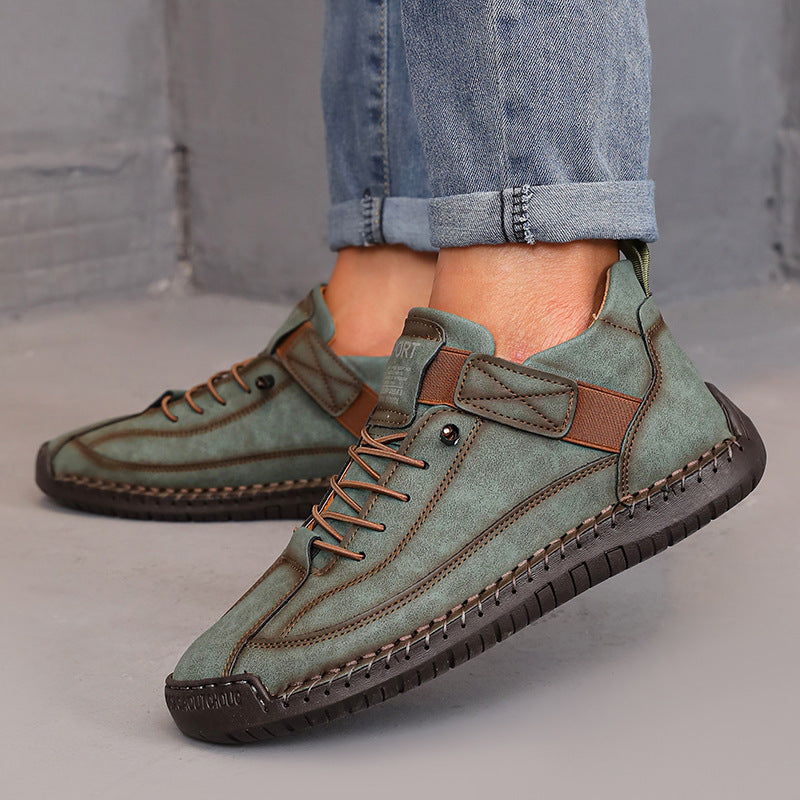 Women’s Color Matching Leather Boots Outdoor Casual Ankle Boots