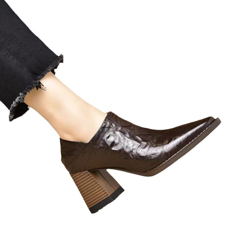 Women’s Chunky-Heel Side Zipper High Heels Pumps