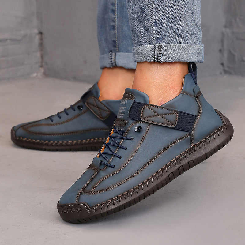 Women’s Color Matching Leather Boots Outdoor Casual Ankle Boots