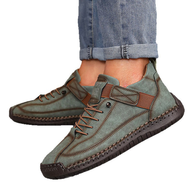 Women’s Color Matching Leather Boots Outdoor Casual Ankle Boots