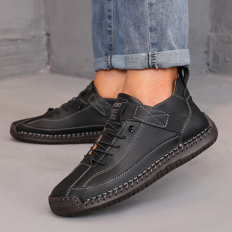 Women’s Color Matching Leather Boots Outdoor Casual Ankle Boots