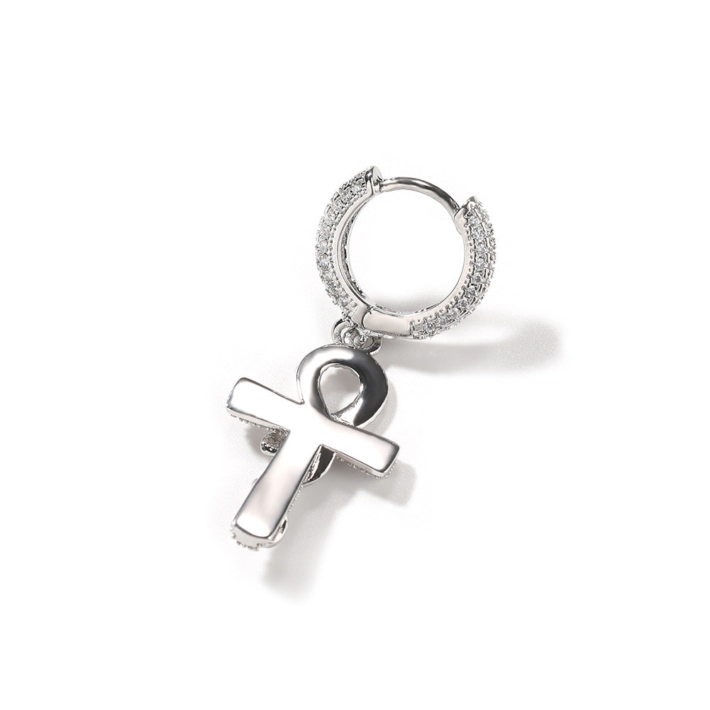 Hip-hop Gold Ankh Snake Zircon Earrings for Men
