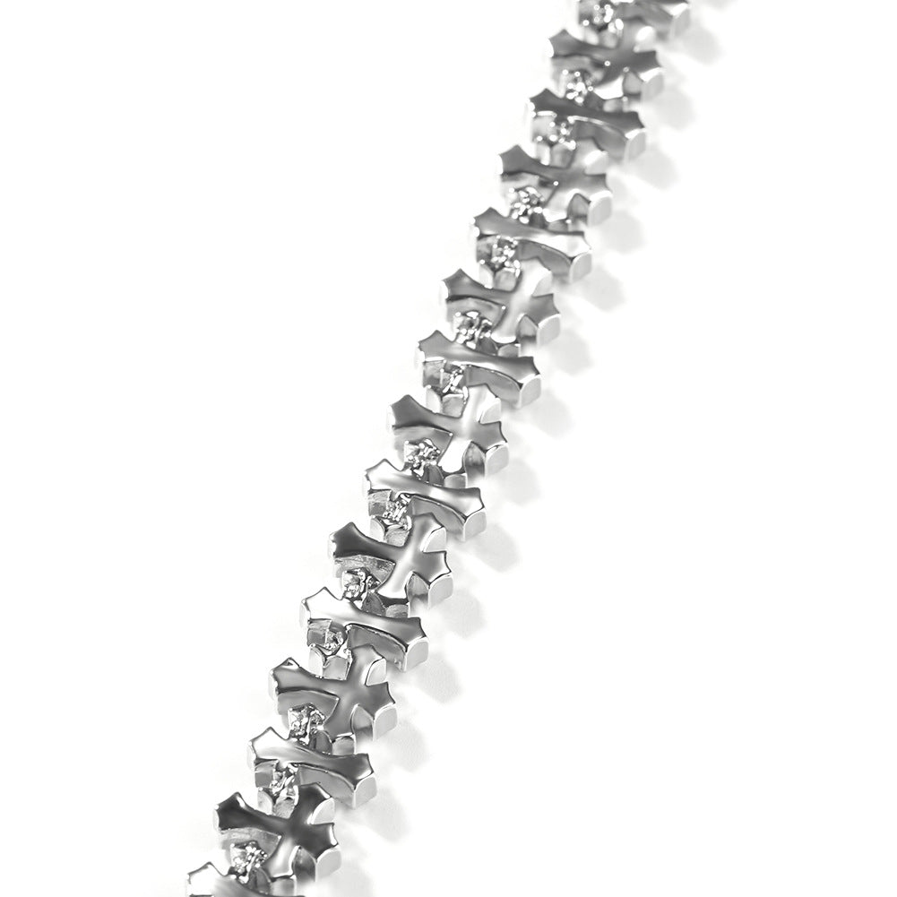 11.5MM Zircon-Encrusted Cross Hip-hop Bracelet Brass