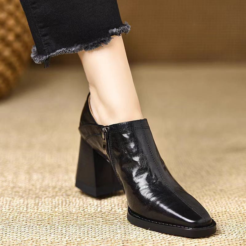 Women’s Chunky-Heel Side Zipper High Heels Pumps