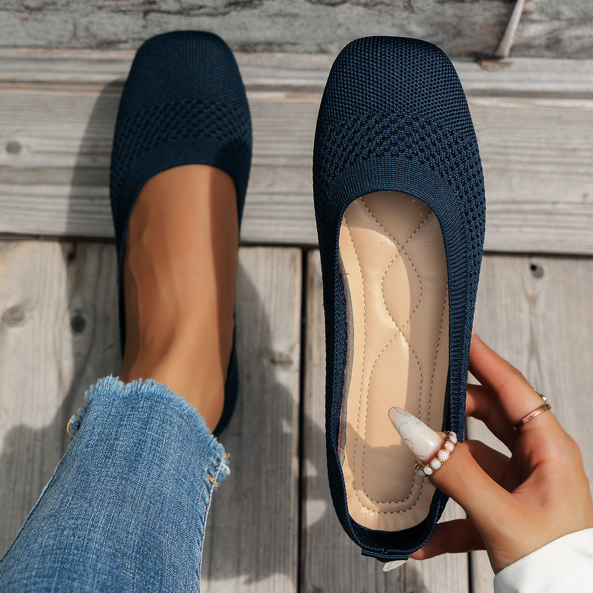 Flying Woven Mesh Large Size Shallow-Mouth Women’s Shoes