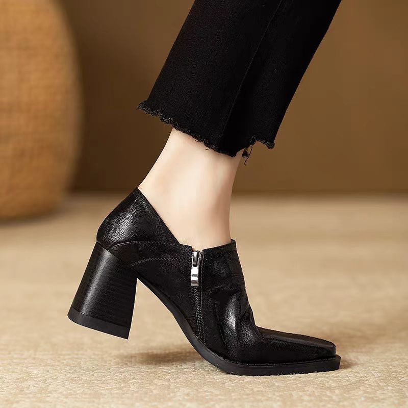 Women’s Chunky-Heel Side Zipper High Heels Pumps