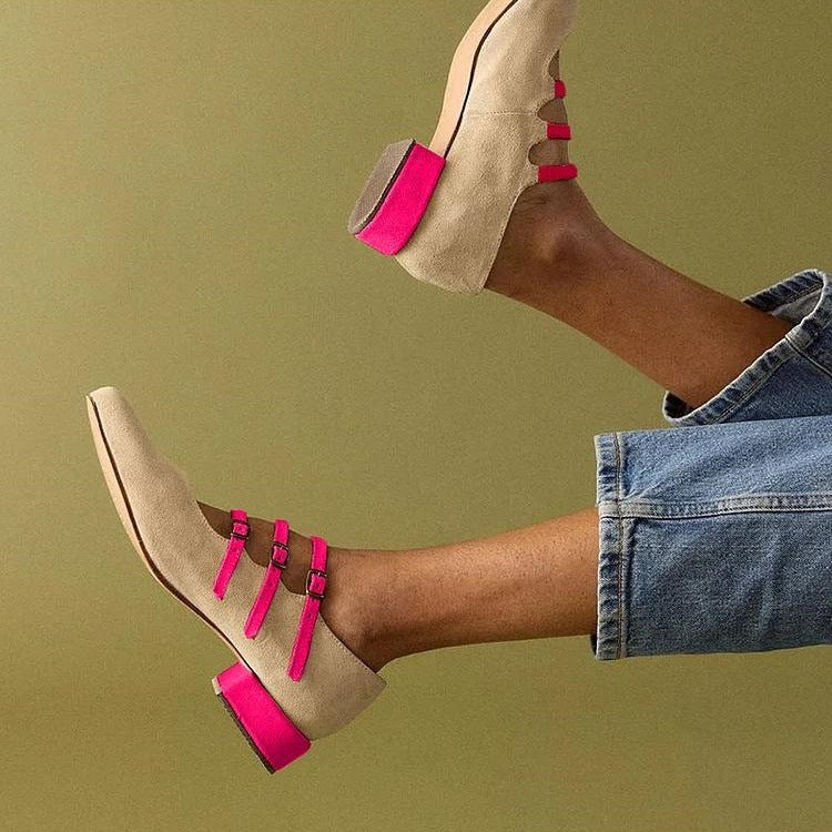 Leisure Low Heel Triple Button Casual Shoes Women’s Shoes