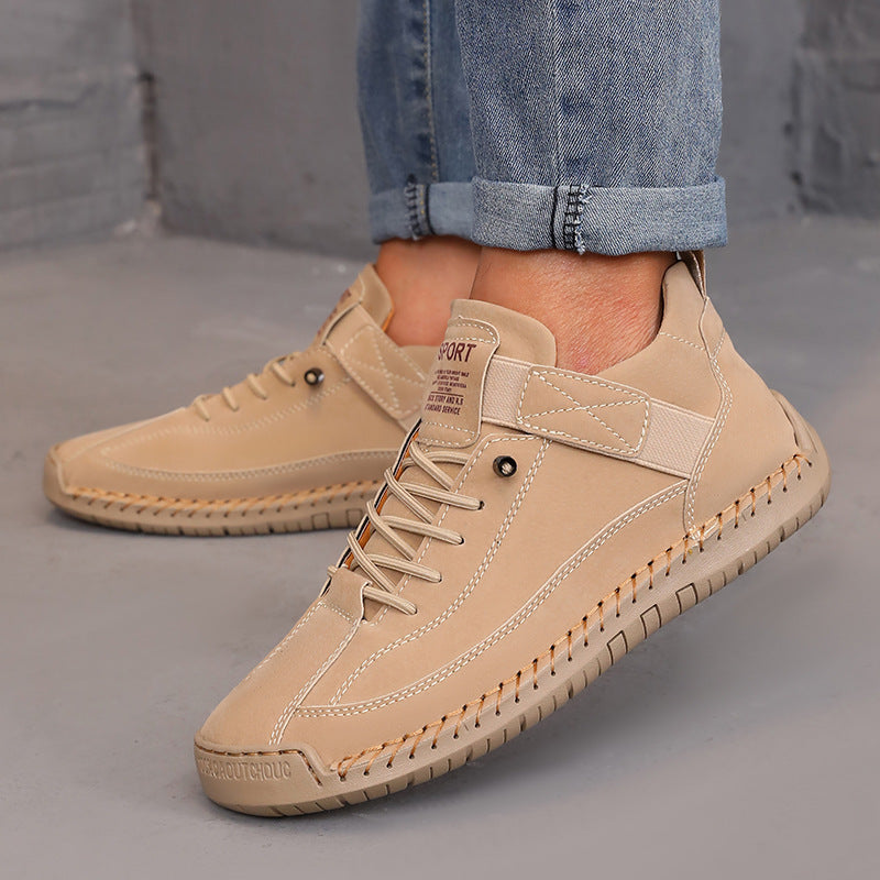 Women’s Color Matching Leather Boots Outdoor Casual Ankle Boots