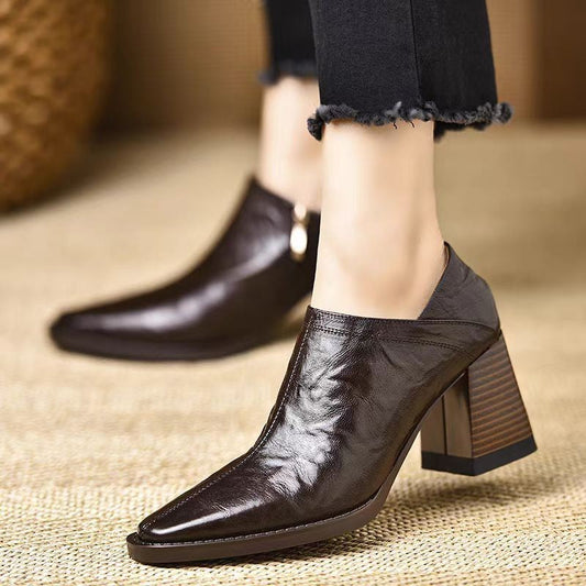 Women’s Chunky-Heel Side Zipper High Heels Pumps