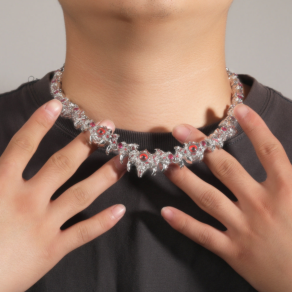 Red-eyed Thorn Diamond-encrusted Necklace Hip-hop Exaggerated Style