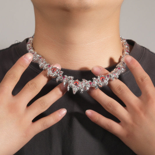 Red-eyed Thorn Diamond-encrusted Necklace Hip-hop Exaggerated Style