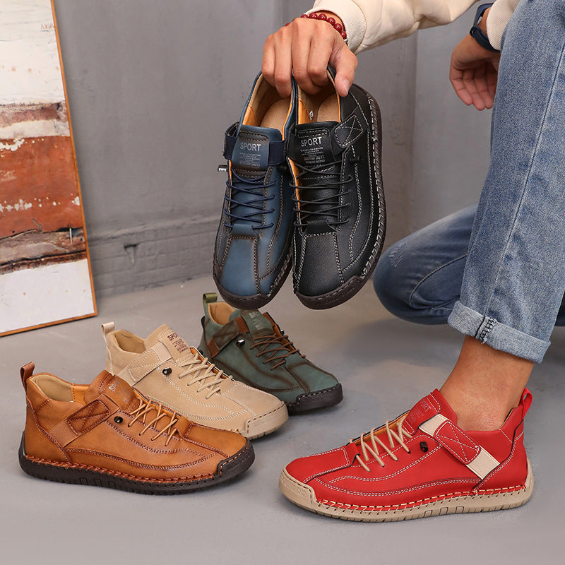 Women’s Color Matching Leather Boots Outdoor Casual Ankle Boots