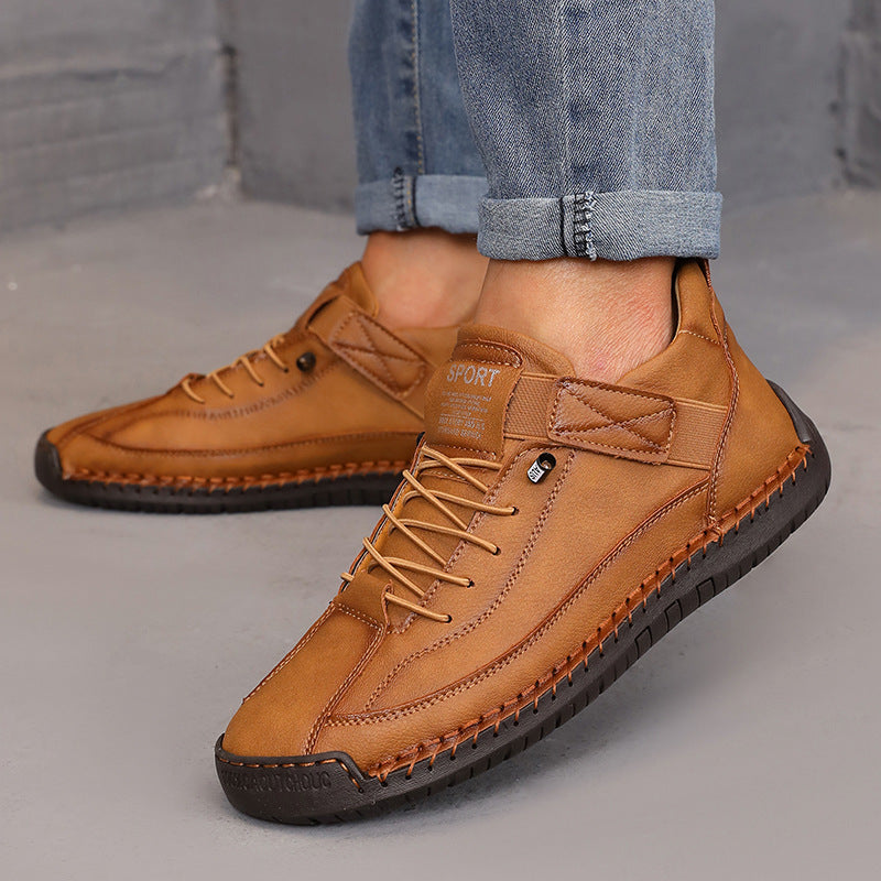 Women’s Color Matching Leather Boots Outdoor Casual Ankle Boots