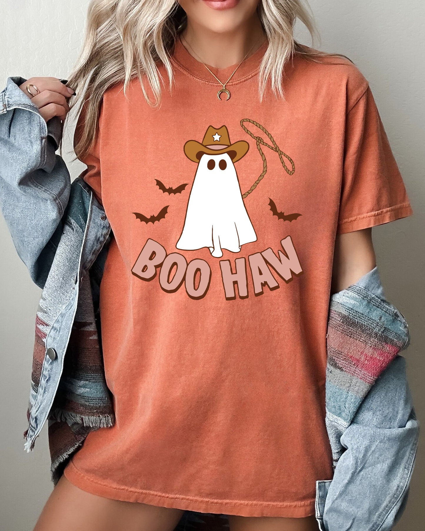 Boo Haw Cowboy Ghost Funny Witch Halloween Spooky Costume T-Shirt Comfort Colors