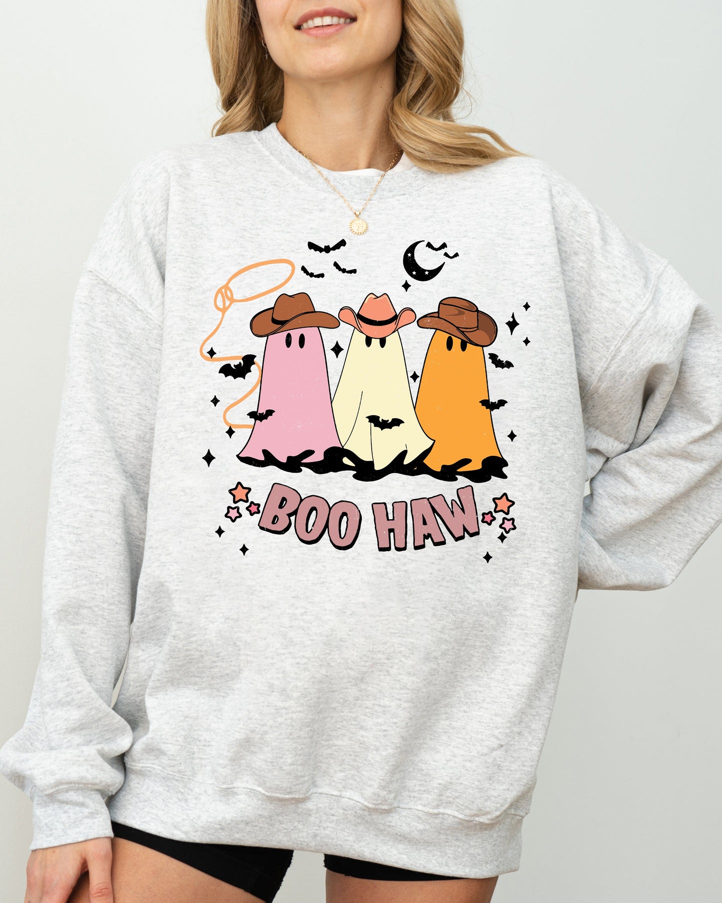 Boo Haw Mini Cowboy Ghosts Funny Aesthetic Costume Sweatshirt