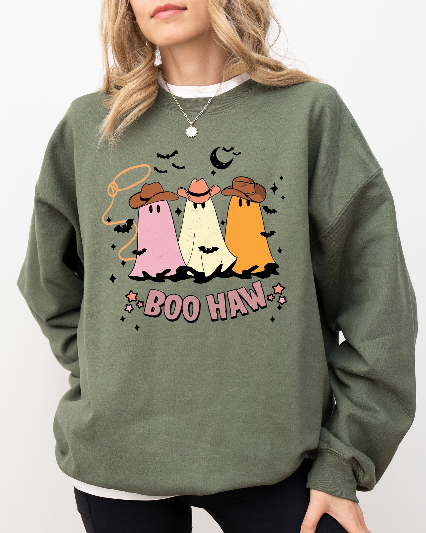 Boo Haw Mini Cowboy Ghosts Funny Aesthetic Costume Sweatshirt