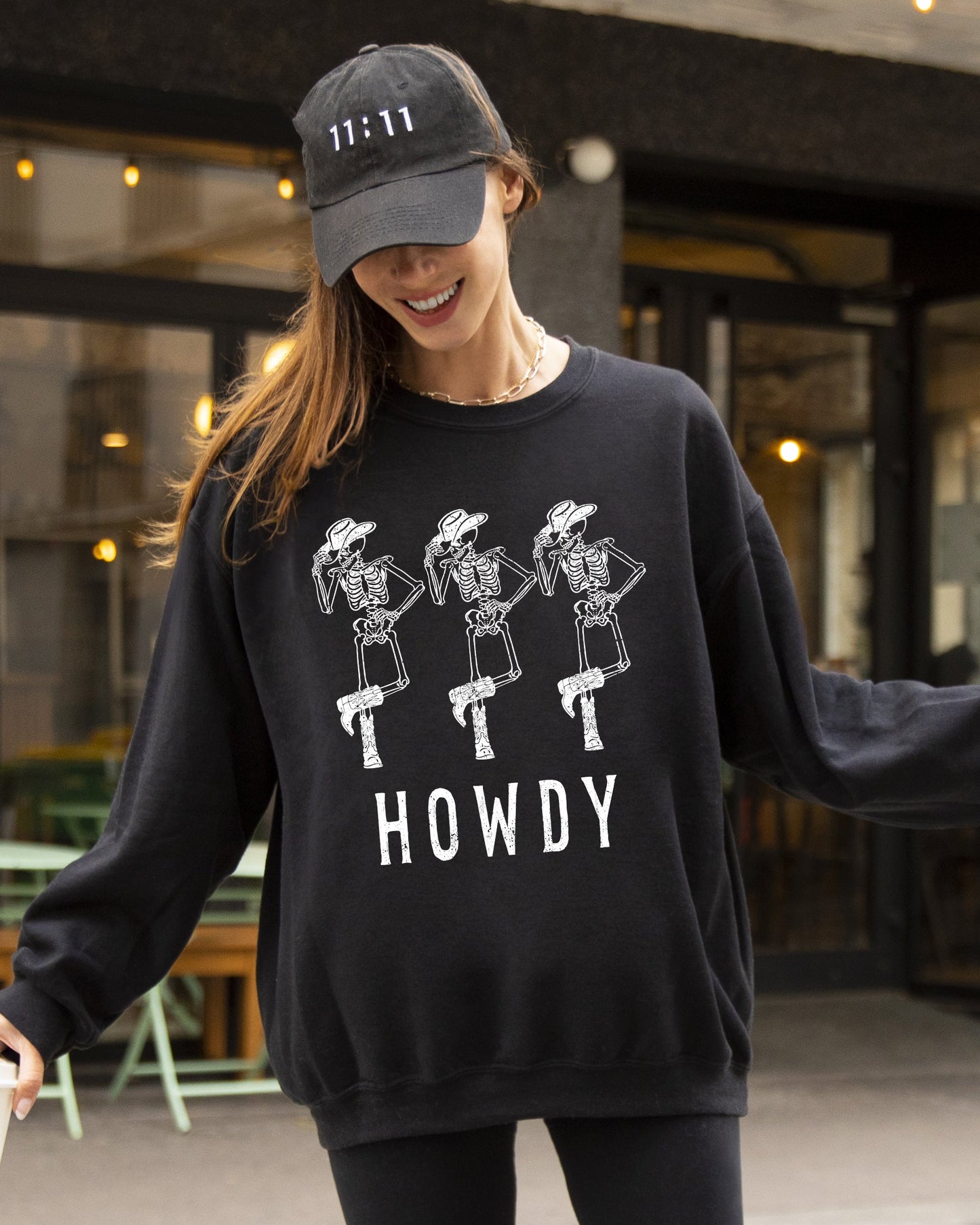 Howdy Skeleton Halloween Costume Sweatshirt Unisex Cotton Blend