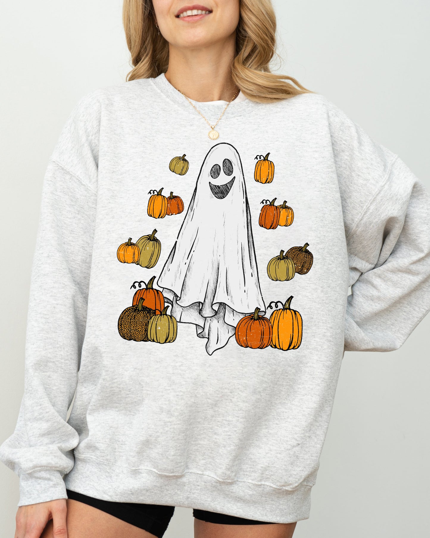 Halloween Ghost and Pumpkins Aesthetic Costume Sweatshirt