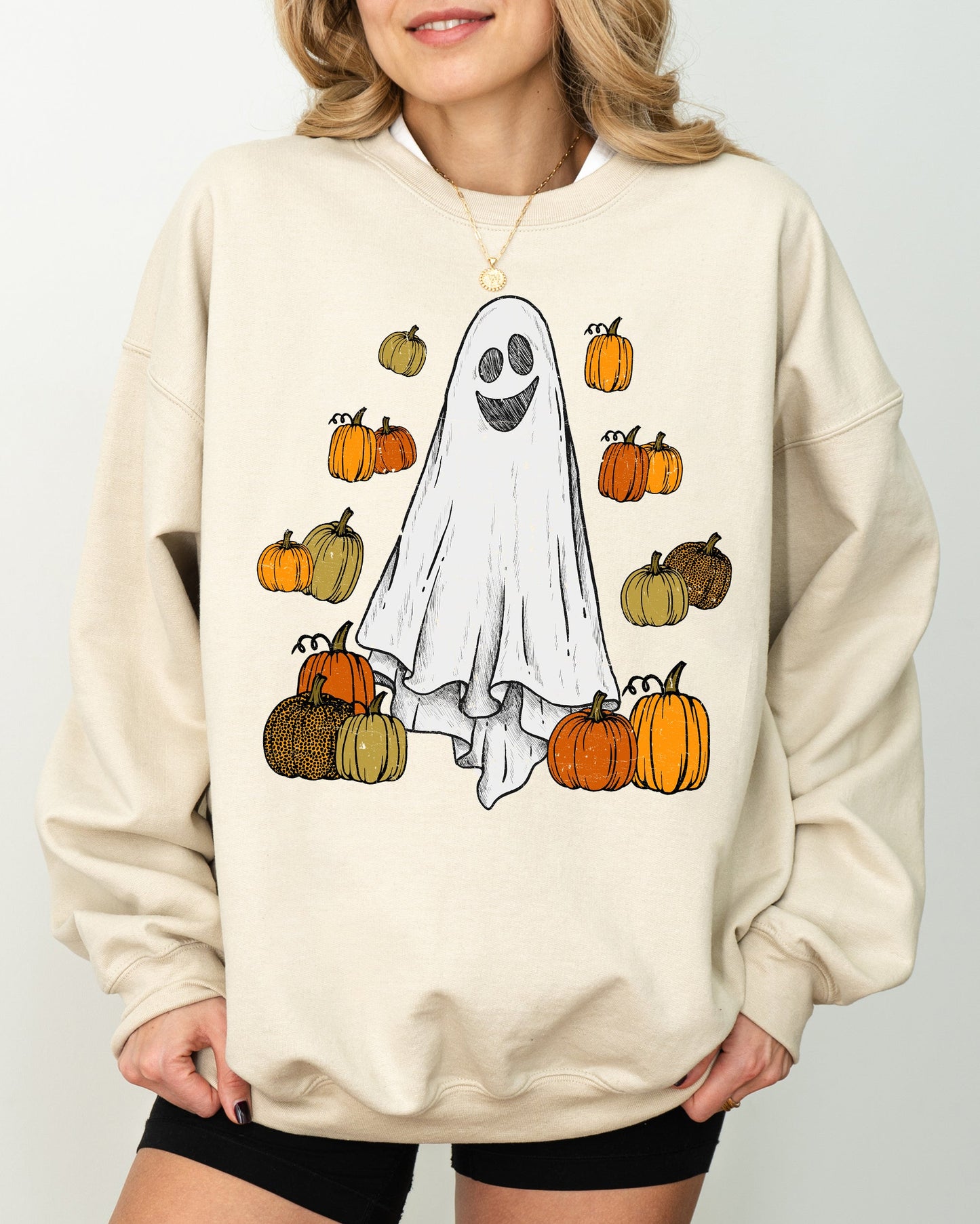 Halloween Ghost and Pumpkins Aesthetic Costume Sweatshirt