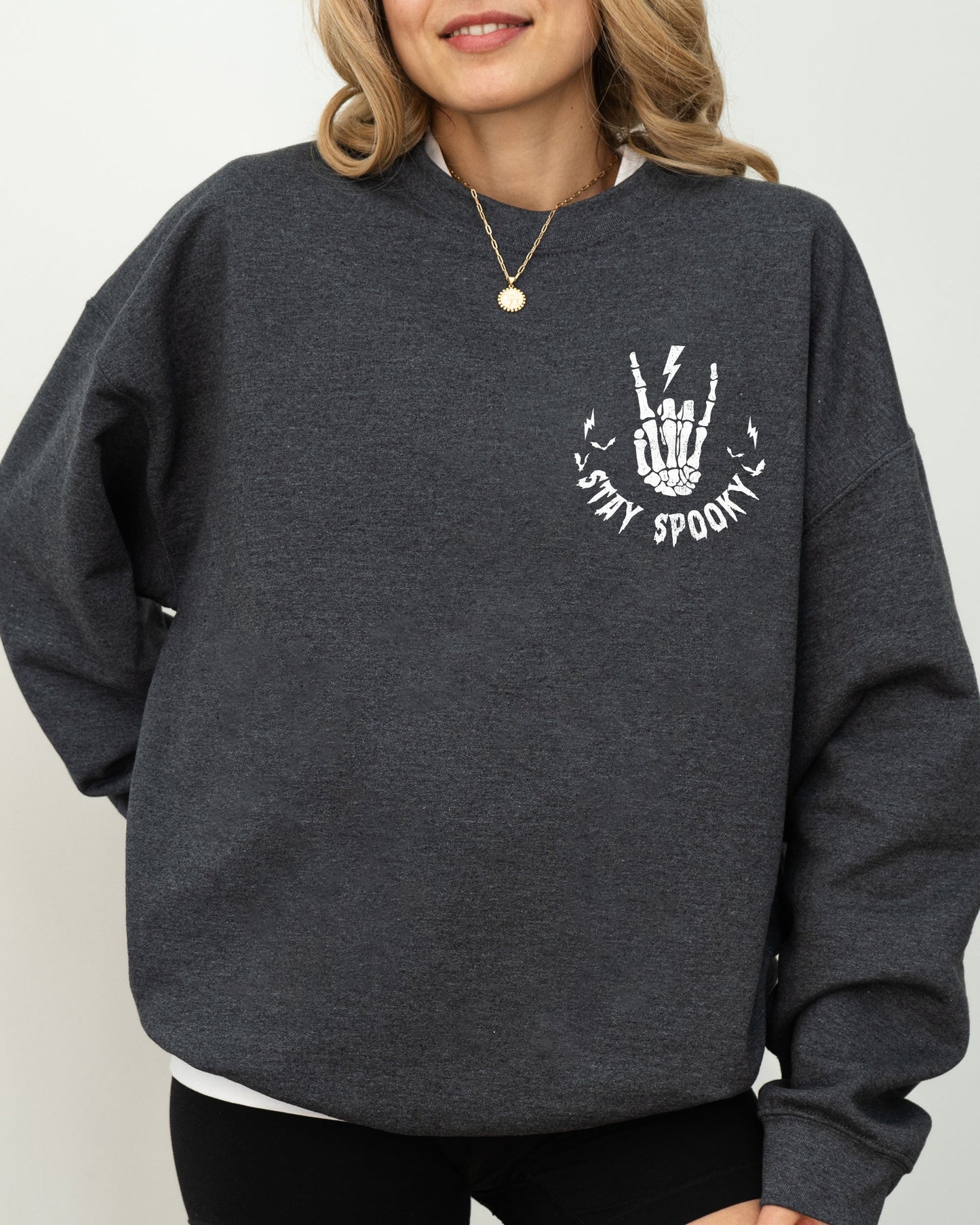 Stay Spooky, Pocket, Skeleton, Ghost, Funny, Witch, Aesthetic, Meme, Halloween, Spooky, Costume Sweatshirt