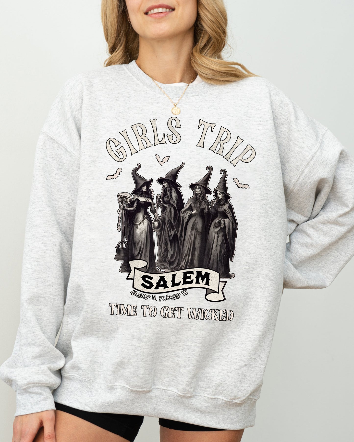 Halloween Spooky Costume Sweatshirt Girls Trip Salem Skeleton Ghost Witch