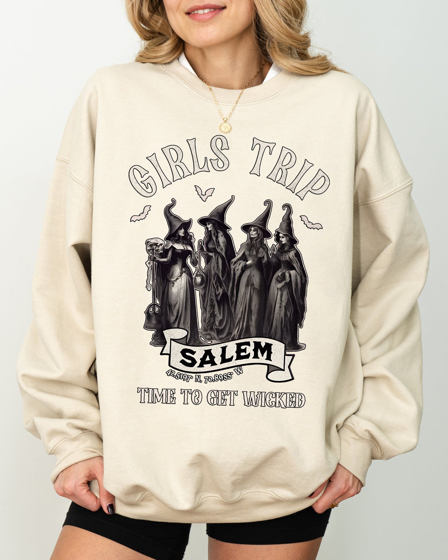 Halloween Spooky Costume Sweatshirt Girls Trip Salem Skeleton Ghost Witch