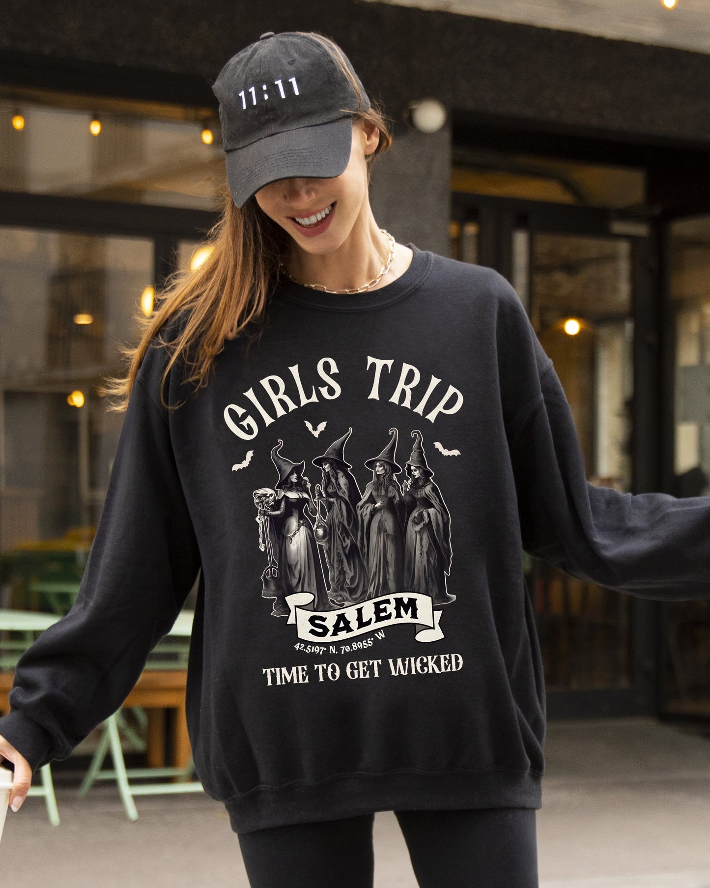 Halloween Spooky Costume Sweatshirt Girls Trip Salem Skeleton Ghost Witch