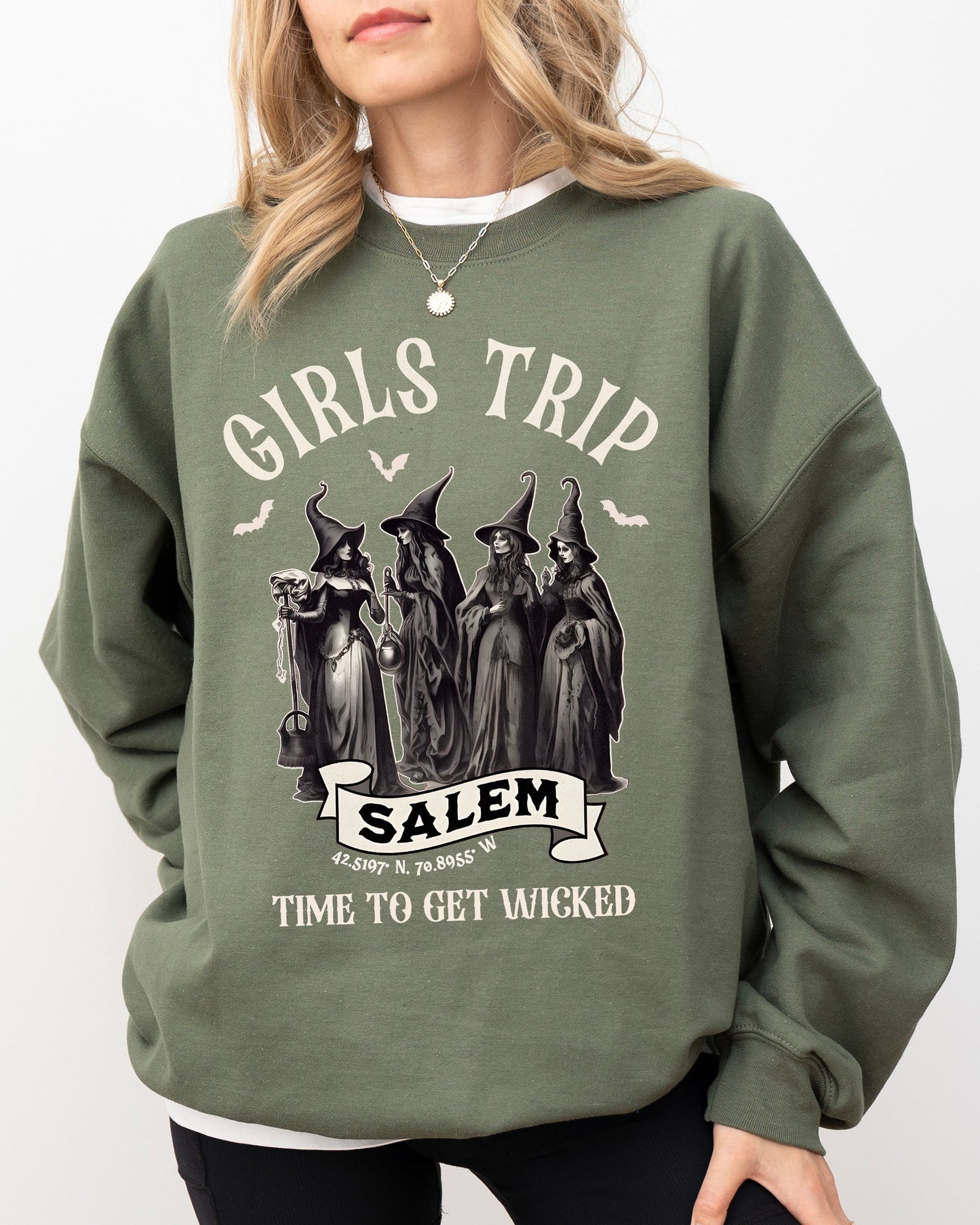 Halloween Spooky Costume Sweatshirt Girls Trip Salem Skeleton Ghost Witch