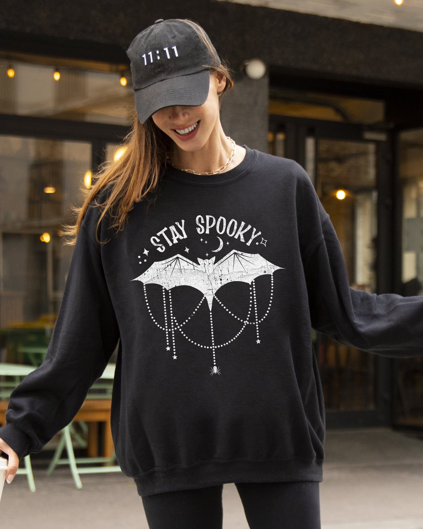 Stay Spooky, Bat, Skeleton, Ghost, Funny, Witch, Aesthetic, Meme, Halloween, Spooky, Costume Sweatshirt