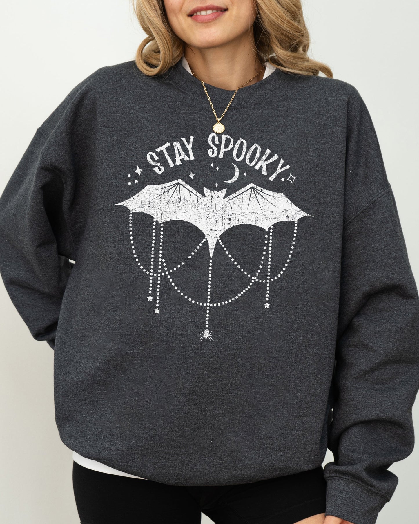 Stay Spooky, Bat, Skeleton, Ghost, Funny, Witch, Aesthetic, Meme, Halloween, Spooky, Costume Sweatshirt