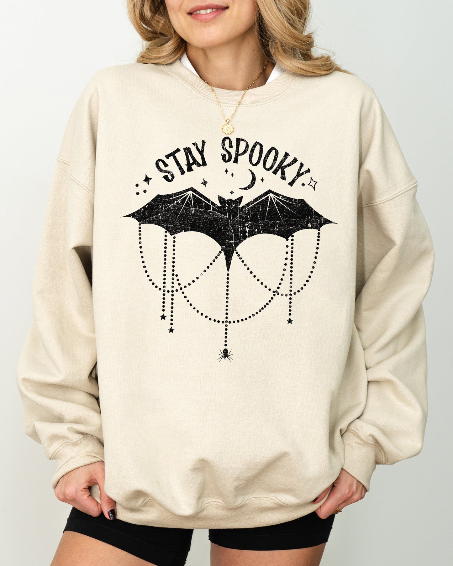 Stay Spooky, Bat, Skeleton, Ghost, Funny, Witch, Aesthetic, Meme, Halloween, Spooky, Costume Sweatshirt